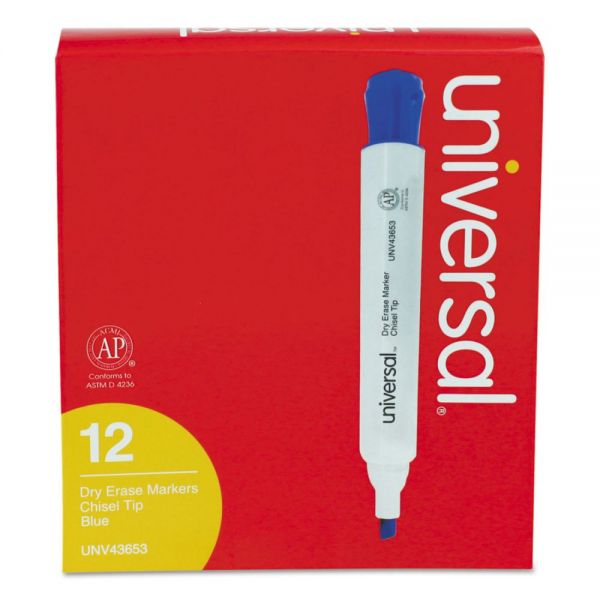 UNV43653 Dry Erase Marker, Chisel Tip, Blue, Dozen