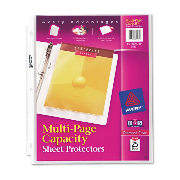 AVE74171 Avery Multi-Page Top-Load Sheet Protectors, Letter, Heavy Gauge, Clear, 25/Pack