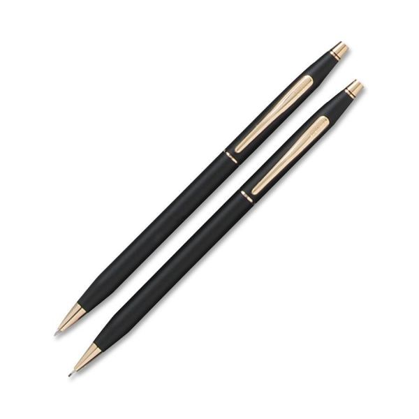 CRO250105 Cross Classic Century Ballpoint Pen & Pencil Set, Black/23 Kt. Gold Accents
