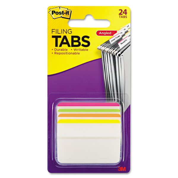 MMM686A1BB Post-it Tabs Angled Tabs, 2 x 1 1/2, Striped, Assorted Brights, 24/Pack