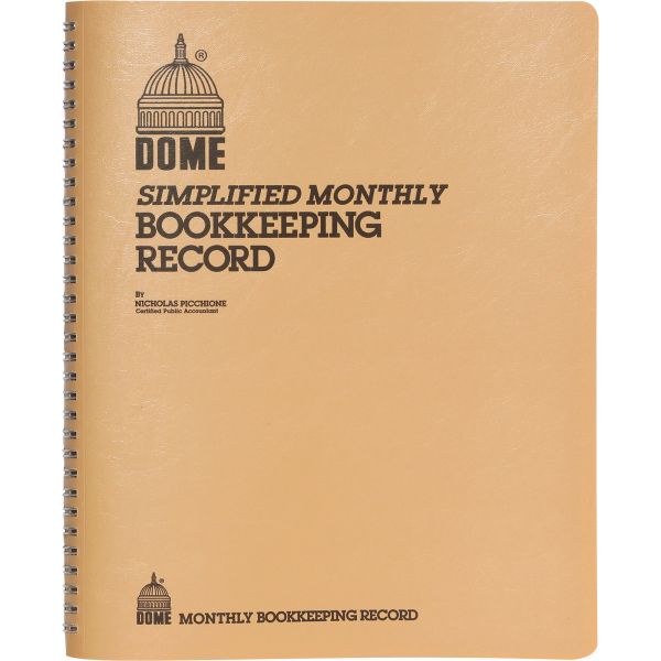 DOM612 Dome Simplified Monthly Bookkeeping Record, Tan Vinyl Cover, 128 Pages, 8 1/2 x 11