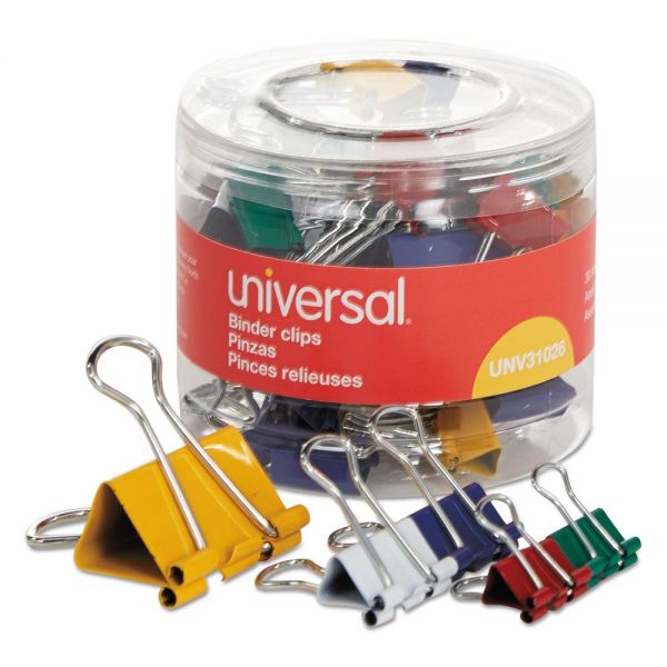UNV31026 Universal Assorted Binder Clips, Mini/Small/Medium, Assorted Colors, 30/Pack