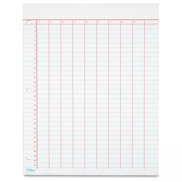 TOP3619 TOPS Data Pad w/Numbered Column Headings, 11 x 8 1/2, White, 50 Sheets