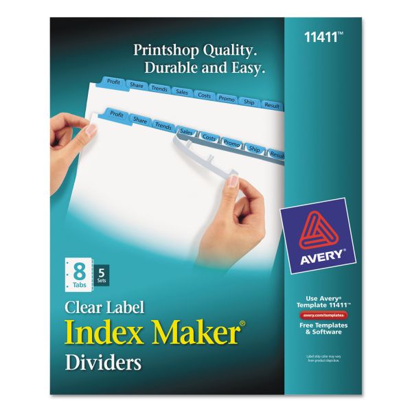AVE11411 Avery Print & Apply Clear Label Dividers, 8-Tab, Blue Tab, Letter, 5 Sets