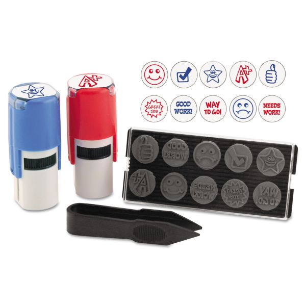 USS4630 Stamp-Ever Stamp-Ever Stamp, Self-Inking with 10 Dies, 5/8", Blue/Red