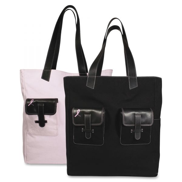 DTM48479 Day-Timer Pink Ribbon Canvas Tote, Reversible, 13 x 6 x 15, Black/Pink