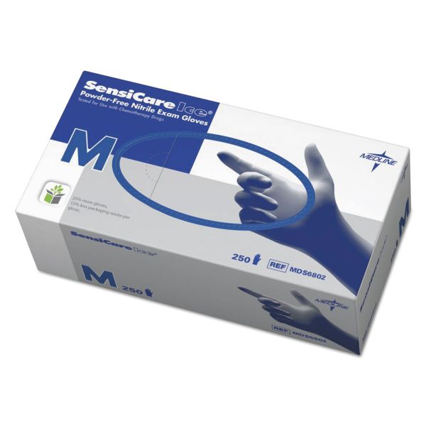 MIIMDS6802 Medline Sensicare Ice Nitrile Exam Gloves, Powder-Free, Medium, Blue, 250/Box