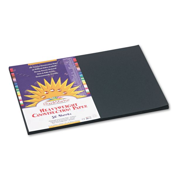 PAC6307 SunWorks Construction Paper, 58 lbs., 12 x 18, Black, 50 Sheets/Pack