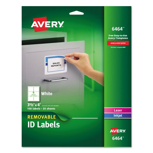 AVE6464 Avery Removable Multi-Use Labels, 3 1/3 x 4, White, 150/Pack