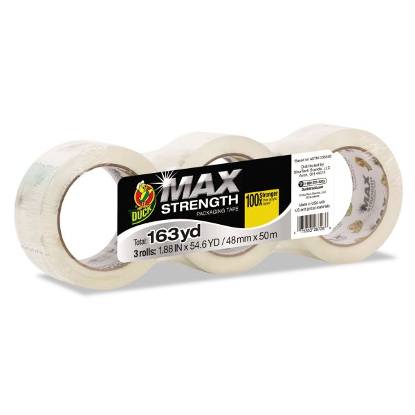 DUC241510 Duck MAX Packaging Tape, 1.88" x 54.6 yds, 3" Core, Crystal Clear, 3/Pack