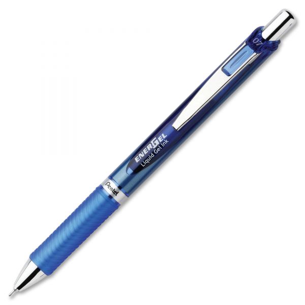 PENBLN77C Pentel EnerGel RTX Retractable Liquid Gel Pen, .7mm, Needle, Black/Gray Brl, Blue Ink