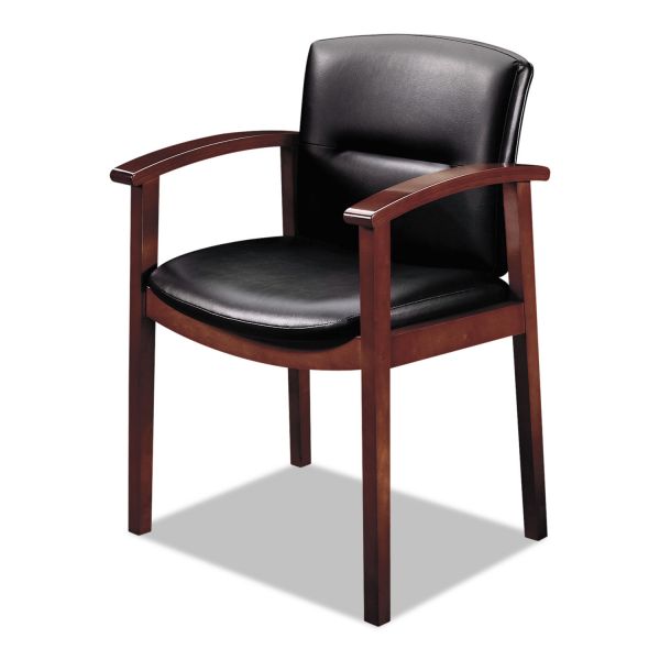 HON5003NEE11 HON 5000 Series Park Avenue Collection Guest Chair, Black Vinyl/Mahogany Finish
