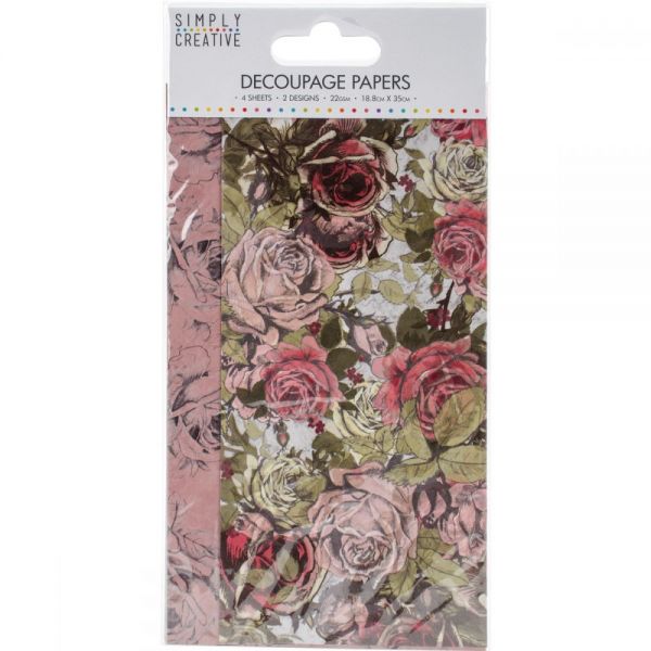 NOTM336444 Simply Creative Decoupage Paper 18.8cm X 35cm 4/Pkg