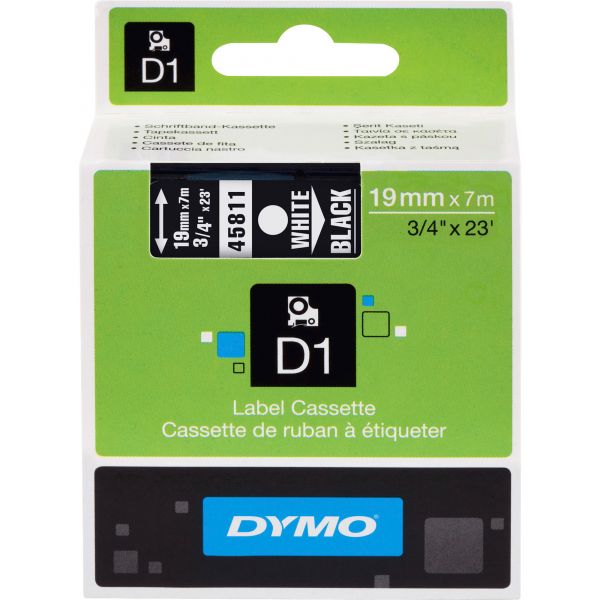 DYM45811 DYMO D1 High-Performance Polyester Removable Label Tape, 3/4" x 23 ft, White on Black