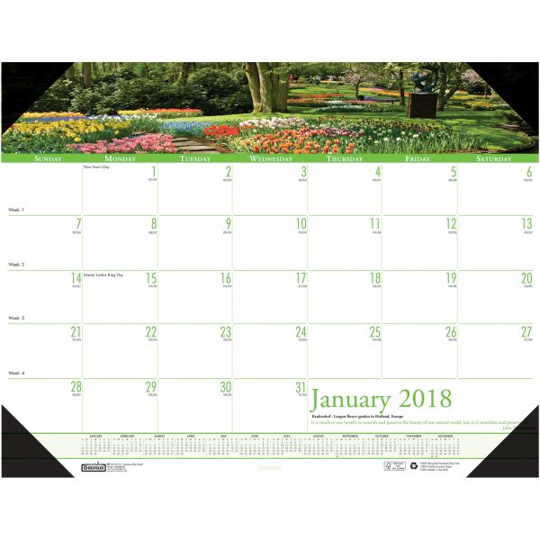HOD174 House of Doolittle Recycled Gardens of the World Photo Monthly Desk Pad Calendar, 22 x 17, 2018