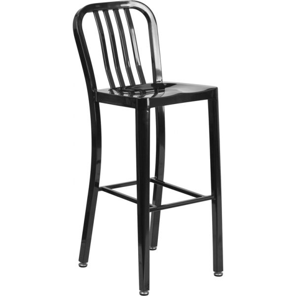 FHFCH6120030BKGG Flash Furniture 30'' High Indoor-Outdoor Barstool with Vertical Slat Back