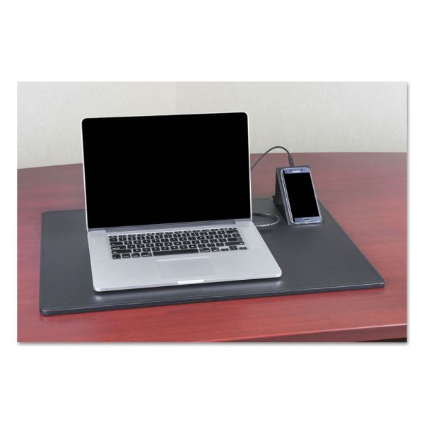AOPART955262 Artistic Smart Charger Multi View Desk Pad, 25 1/2 x 17 1/4, Black, Faux Leather