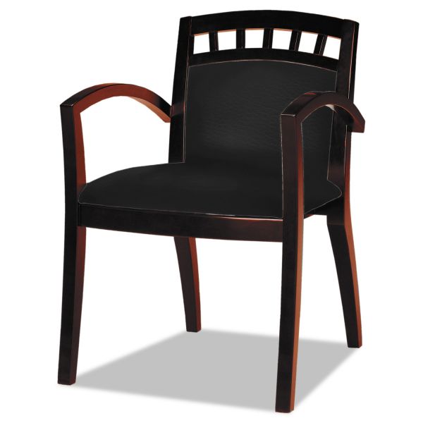 MLNVSC5ABMAH Mayline Mercado Series Arch-Back Wood Guest Chair, Mahogany/Black Leather