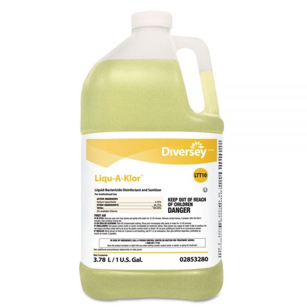 DVO02853280 Diversey Liqu-A-Klor Disinfectant/Sanitizer, 1 gal Bottle, 4/Carton