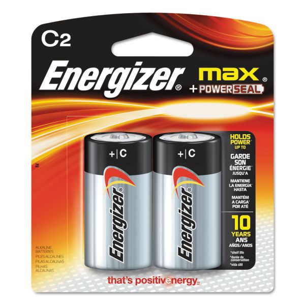 EVEE93BP2 Energizer MAX Alkaline Batteries, C, 2 Batteries/Pack