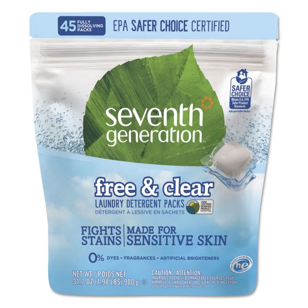 SEV22977CT Seventh Generation Natural Laundry Detergent Packs, Unscented, 45 Packets/Pack, 8/Carton