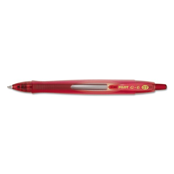 PIL31403 Pilot G6 Retractable Gel Ink Pen, Refillable, Red Ink, .7mm