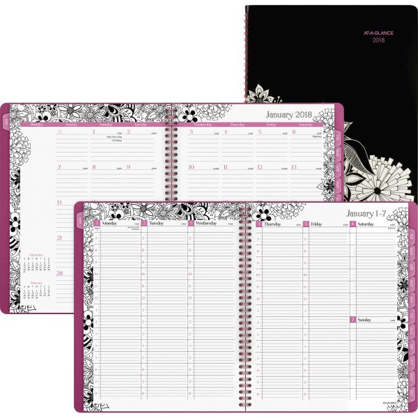 AAG589905 AT-A-GLANCE Floradoodle Professional Weekly/Monthly Planner, 9 3/8 x 11 3/8, 2018-2019