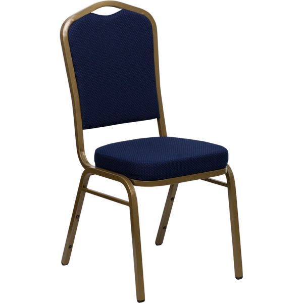 FHFFDC01ALLGOLD2056GG Flash Furniture HERCULES Series Crown Back Stacking Banquet Chair with Navy Blue Patterned Fabric and 2.5'' Thick Seat - Gold Frame