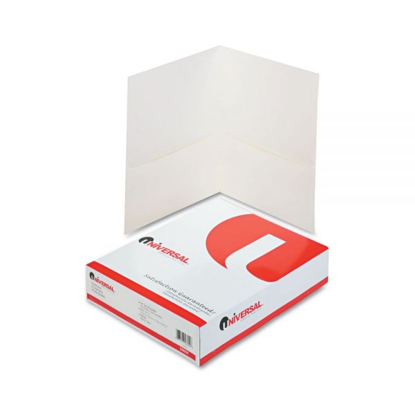 UNV56604 Universal Two-Pocket Portfolio, Embossed Leather Grain Paper, White, 25/Box