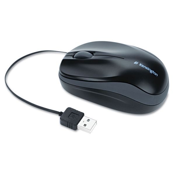 KMW72339 Kensington Pro Fit Optical Mouse, Retractable Cord, Two-Button/Scroll, Black