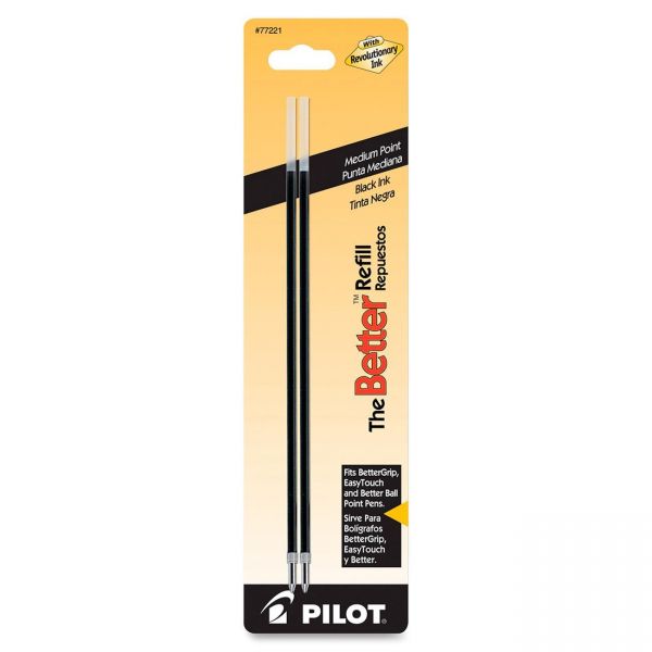 PIL77221 Pilot Refill, Non-retract Better/BetterGrip/EasyTouch Ballpoint, Med, BLK, 2/Pack