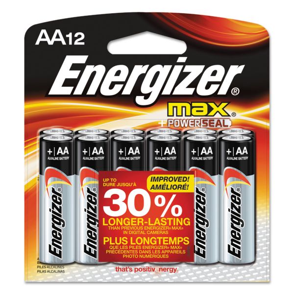 EVEE91BW12EM Energizer MAX Alkaline Batteries, AA, 12 Batteries/Pack