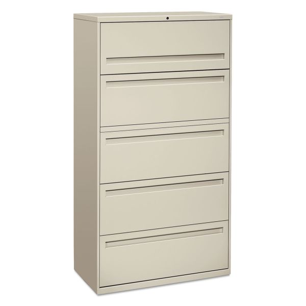 HON785LQ HON 700 Series Five-Drawer Lateral File w/Roll-Out & Posting Shelf, 36w, Light Gray
