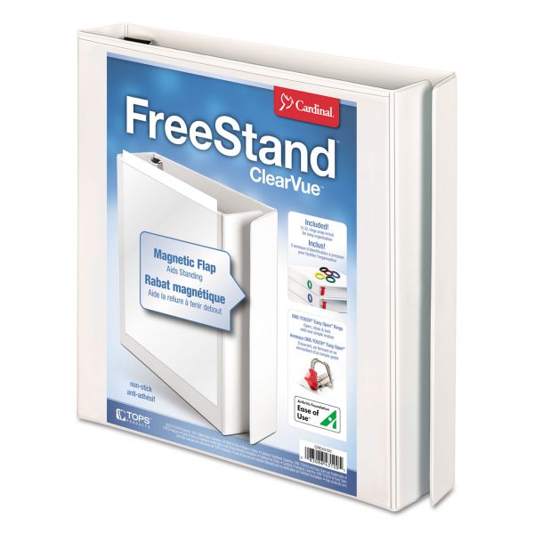 CRD43100 Cardinal FreeStand Easy Open Locking 3-Ring View Binder, 1" Capacity, Slant-D Ring, White