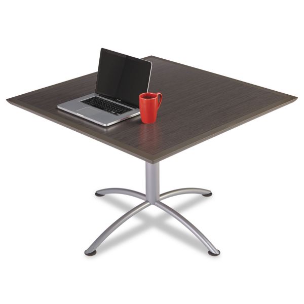 ICE69844 Iceberg iLand Table, Dura Edge, Square Seated Style, 42w x 42d x 29h, Gray Walnut/Silver