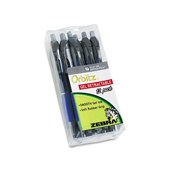 ZEB41020 Zebra Orbitz Retractable Gel Pen, Medium, Blue Ink, 0.7mm, Dozen