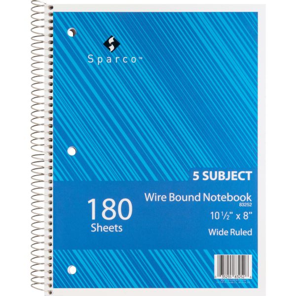 SPR83252 Sparco Quality 5-Subject Spiral Notebook