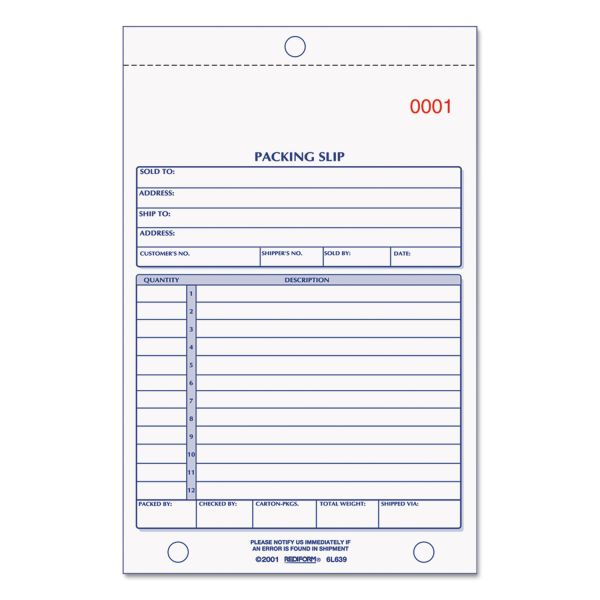 RED6L639 Rediform Packing Slip Book, 5 9/16 x 7 15/16, Carbonless Triplicate, 50 Sets/Book
