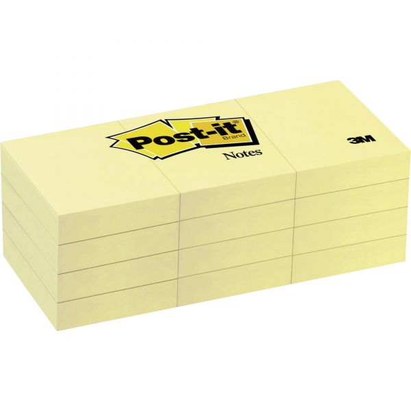 MMM653YW Post-it Notes Original Pads in Canary Yellow, 1 1/2 x 2, 100-Sheet, 12/Pack