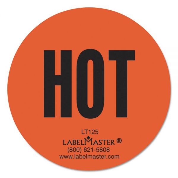 LMTLT125 LabelMaster Warehouse Self-Adhesive Label, 2" dia., HOT, 500/Roll