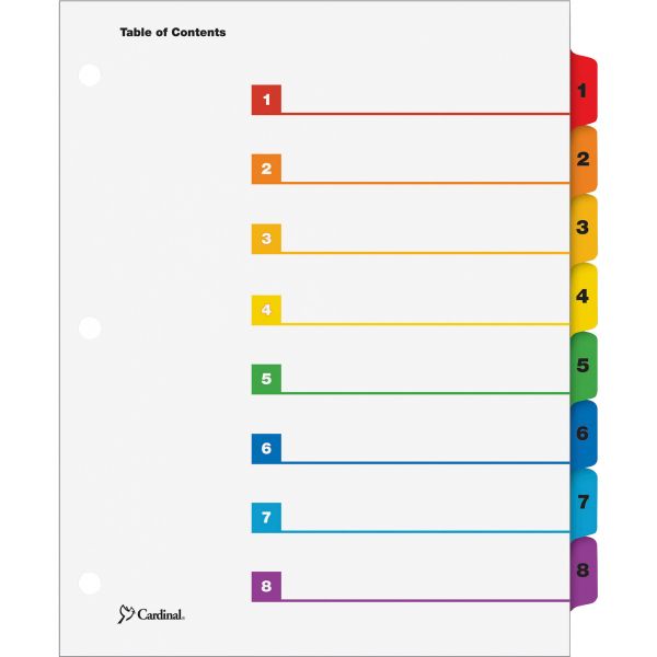 CRD60818 Cardinal Traditional OneStep Index System, 8-Tab, 1-8, Letter, Multicolor, 1 Set