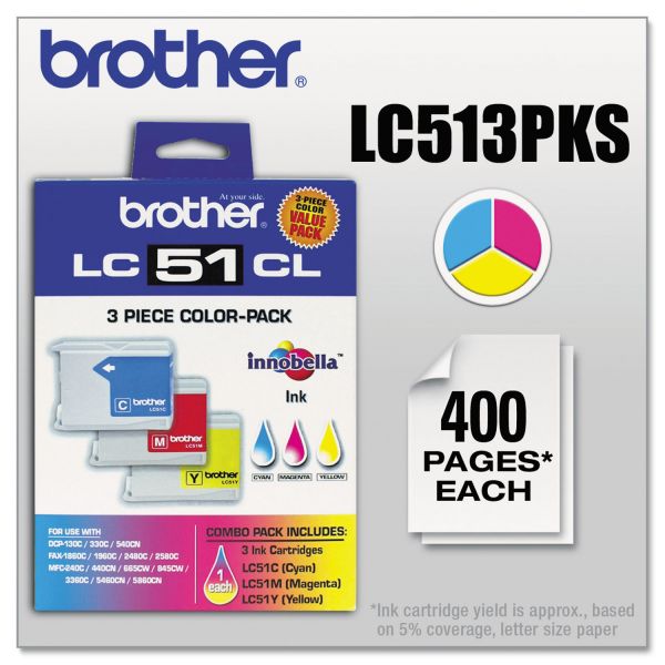 BRTLC513PKS Brother LC513PKS Innobella Ink, Cyan/Magenta/Yellow, 3/PK