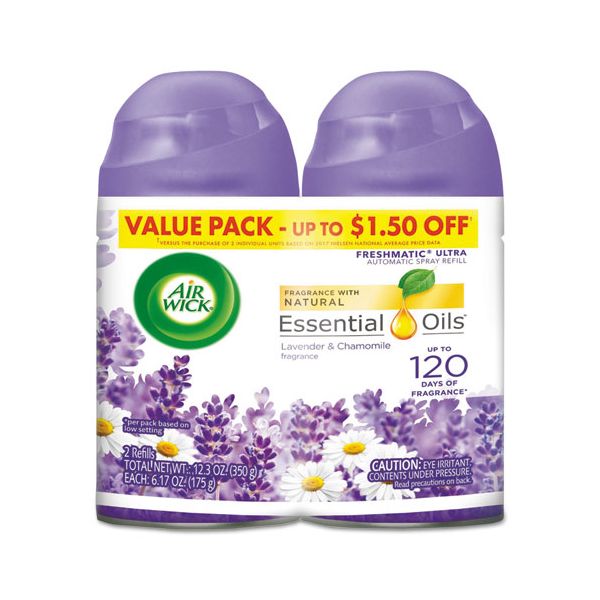 RAC85595 Air Wick Freshmatic Ultra Spray Refill, Lavender/Chamomile, Aerosol, 6.17oz,2/PK, 3 PK/CT