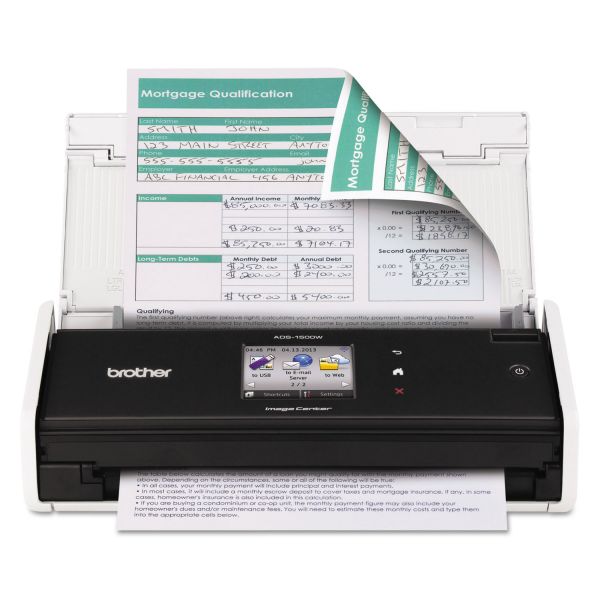 BRTADS1500W Brother ImageCenter ADS-1500W Wireless Compact Scanner, 600 x 600 dpi, 20 Sheet ADF