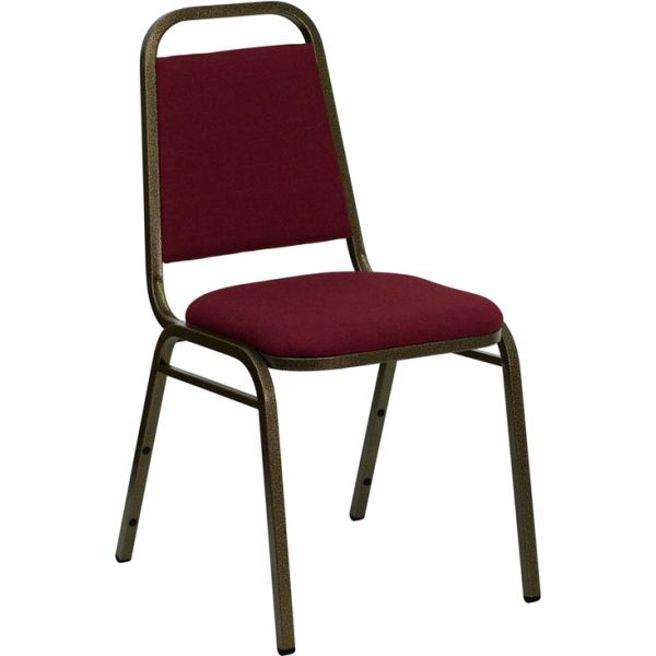 FHFFDBHF2BYGG Flash Furniture HERCULES Series Trapezoidal Back Stacking Banquet Chair with Burgundy Fabric and 1.5'' Thick Seat - Gold Vein Frame