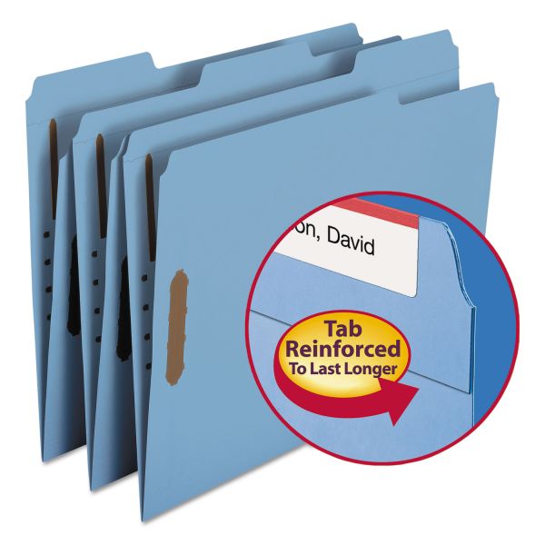 SMD12040 Smead Folders, Two Fasteners, 1/3 Cut Assorted Top Tab, Letter, Blue, 50/Box