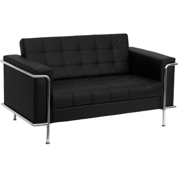 FHFZBLESLEY8090LSBKGG Flash Furniture HERCULES Lesley Series Contemporary Black Leather Loveseat with Encasing Frame