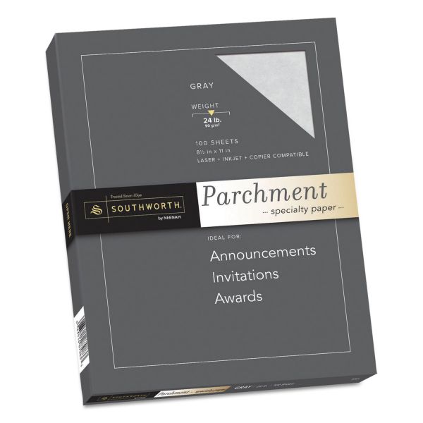 SOUP974CK336 Southworth Parchment Specialty Paper, 24lb, 8 1/2 x 11, Gray, 100 Sheets