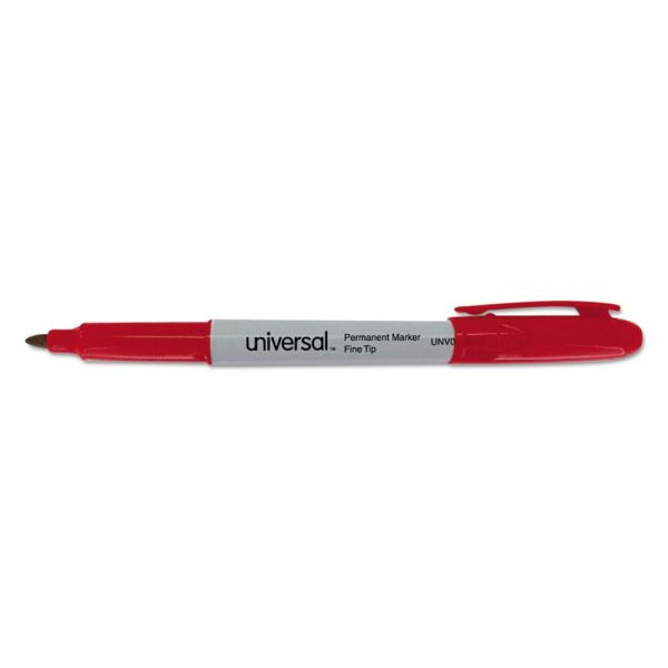 UNV07072 Pen Style Permanent Markers, Fine Point, Red, Dozen