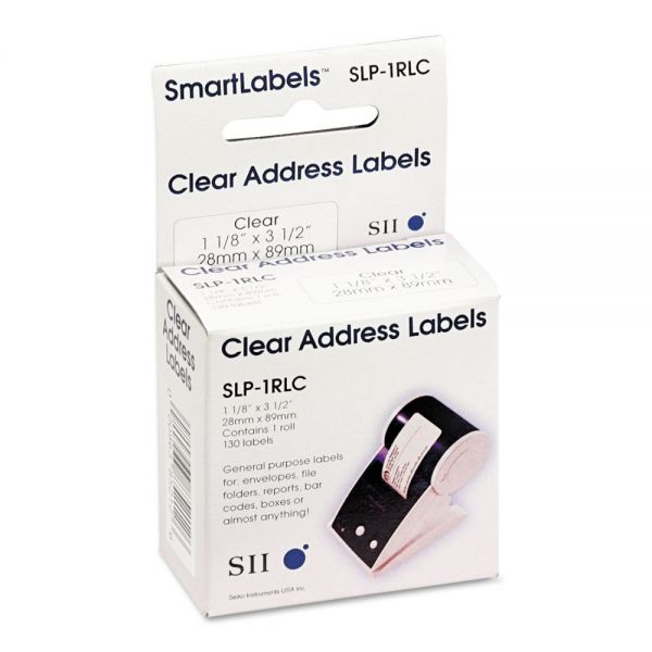 SKPSLP1RLC Seiko Self-Adhesive Address Labels, 1-1/8 x 3-1/2, Clear, 130/Box